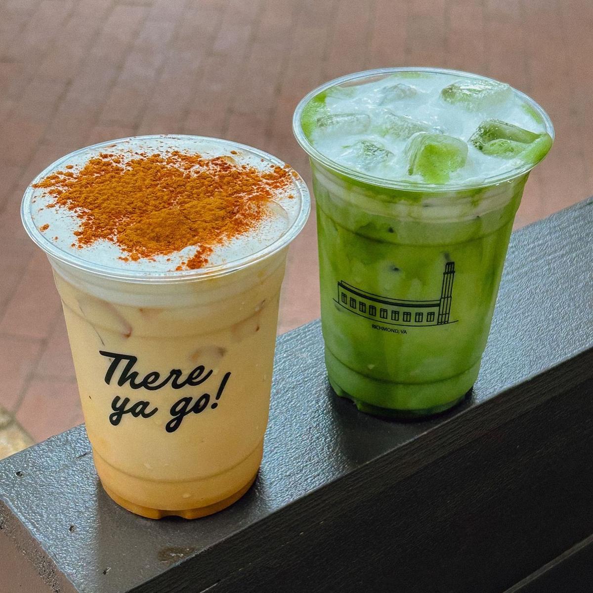 Iced chai and matcha on the Canal Walk railing
